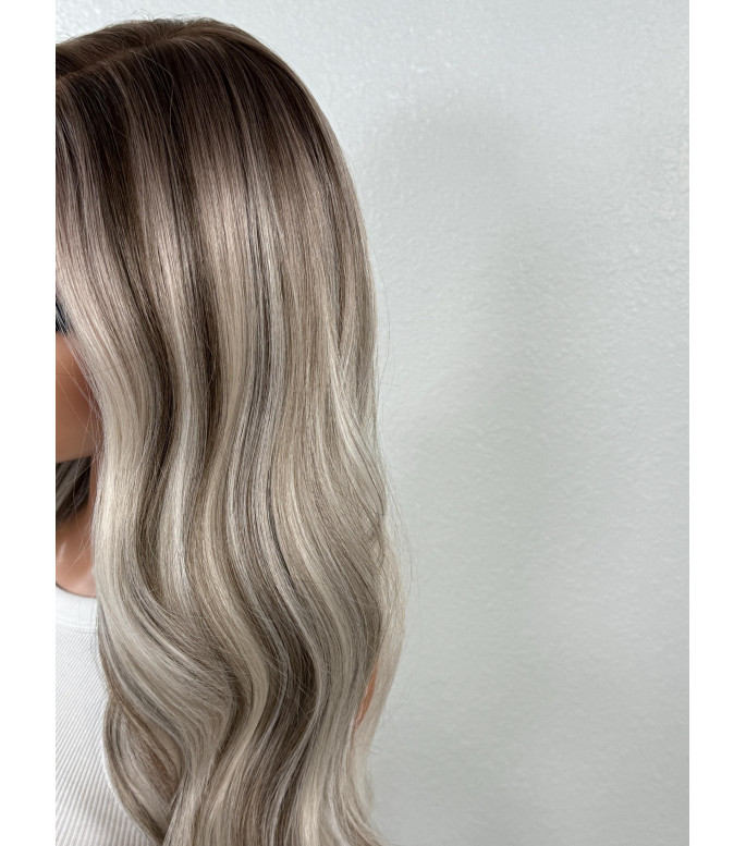 Smoky Root Melt with Icy Blonde Human Hair Blend  Wig | Dimensional Balayage 13x6 Free