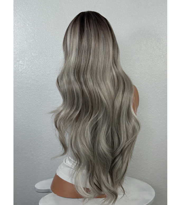 Smoky Root Melt with Icy Blonde Human Hair Blend  Wig | Dimensional Balayage 13x6 Free