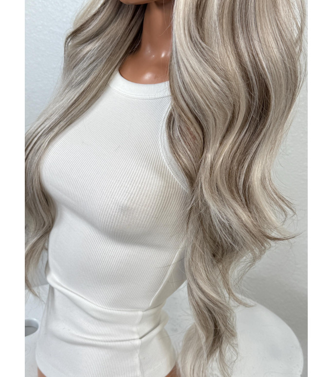 Smoky Root Melt with Icy Blonde Human Hair Blend  Wig | Dimensional Balayage 13x6 Free