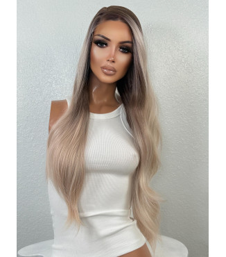 Summer Vanilla Blonde Balayage Free Part Human Hair Blend Lace Wig, Soft Wavy HD Premium