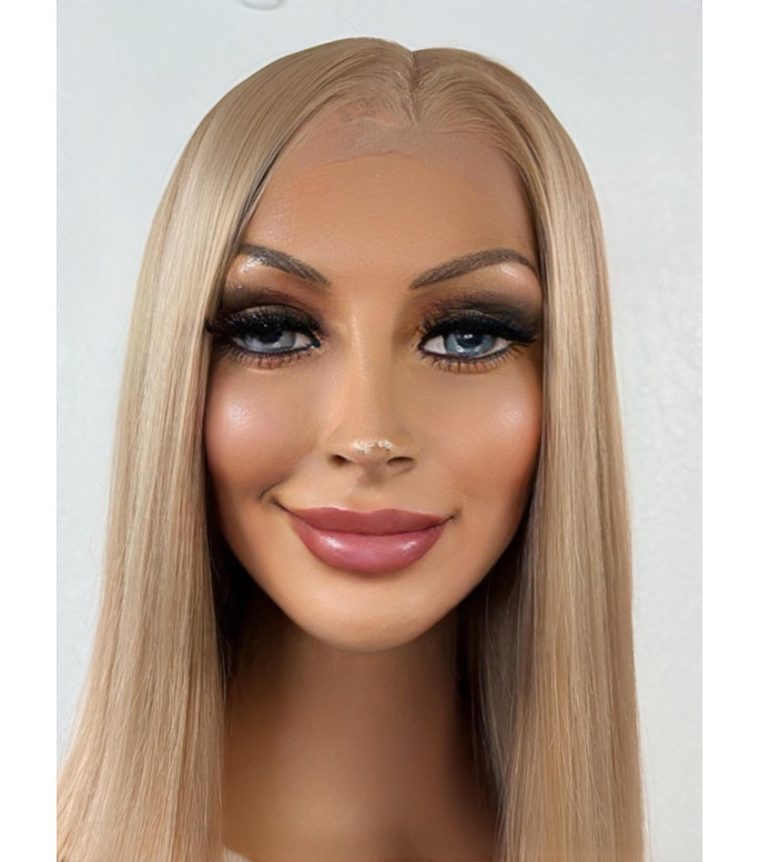 Medium blonde Human Hair Blend long bob haircut lace frontal wig, Premium  HD 13x6 lace