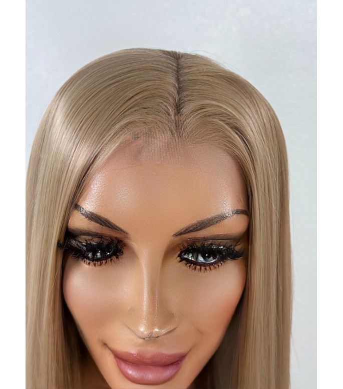 Medium blonde Human Hair Blend long bob haircut lace frontal wig, Premium  HD 13x6 lace