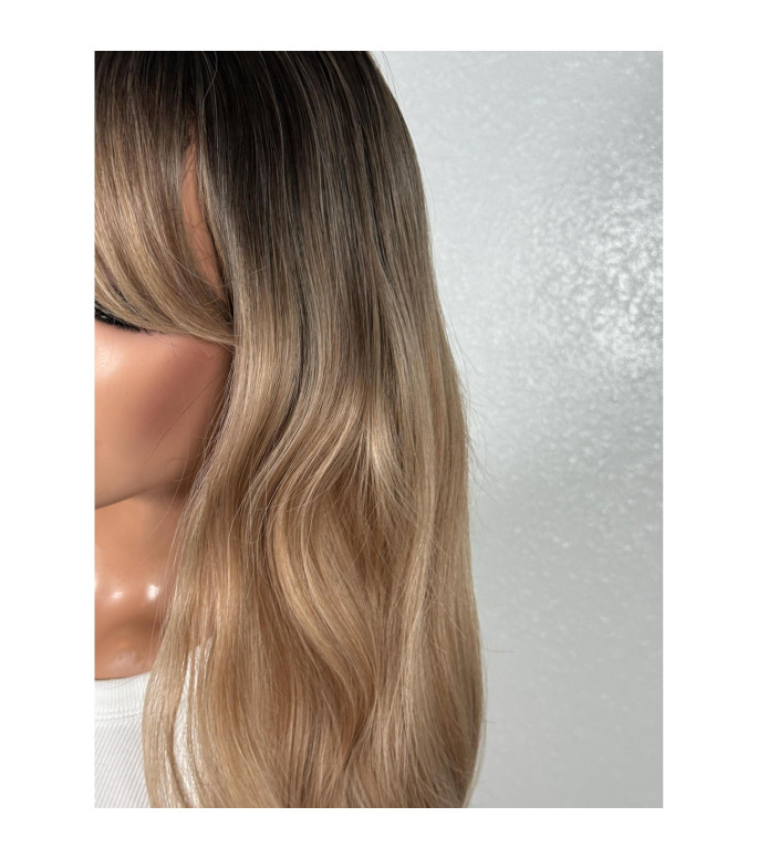 Natural Blonde Human Hair Blend Wig with Bangs, Alopecia Hair loss Wig