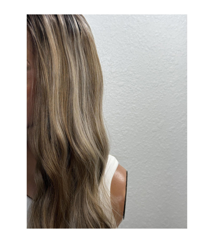 Caramel Sugar Blonde Human Hair Blend Wig, Balayage Highlights 13x6 Wide Lace Top Lace