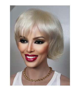 Pixie Classic Textured White Platinum Blonde Short Human Hair Feathered Wig, Pixie
