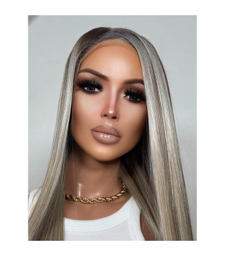 Frosted Ashy Blonde Human Hair Blend Dimensional Balayage 13x6 Free Part Lace Front Wig