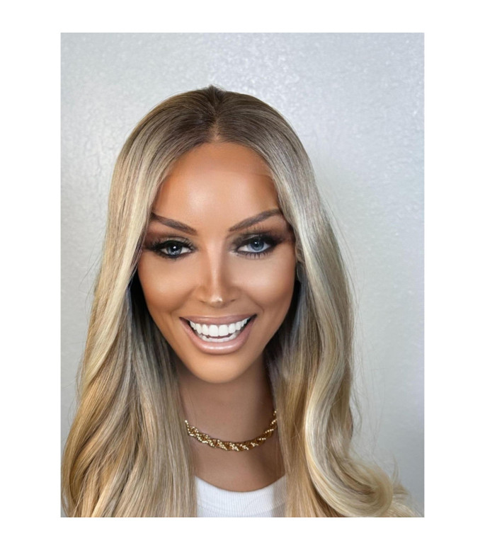 Baby Blonde Human Hair Blend Balayage Rooty Wavy Wig | Classic Long Hairstyle | HD