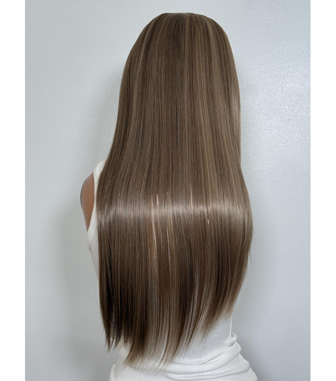 Warm Sandy Blonde Brown Human Hair Blend Wig, HD Invisible Lace Top Wig, Blonde Long