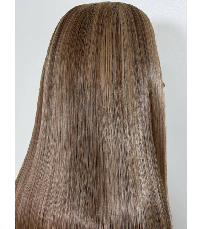 Warm Sandy Blonde Brown Human Hair Blend Wig, HD Invisible Lace Top Wig, Blonde Long