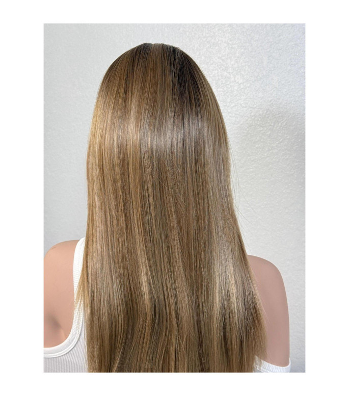 Dark Blonde Ash Ombr Free Part Human Hair Blend Lace Wig