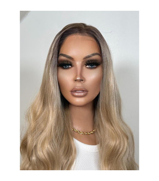 Summer Golden Blonde Human Hair Blend Wig, Rooty Ombre Premium Wig, 13x6 Free Part Wig