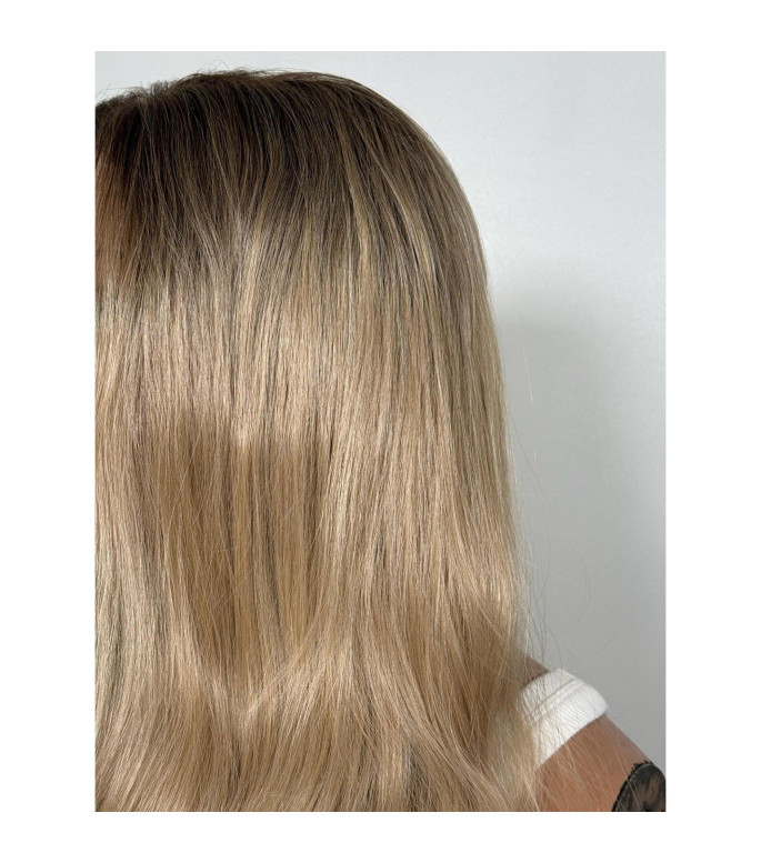 Summer Golden Blonde Human Hair Blend Wig, Rooty Ombre Premium Wig, 13x6 Free Part Wig
