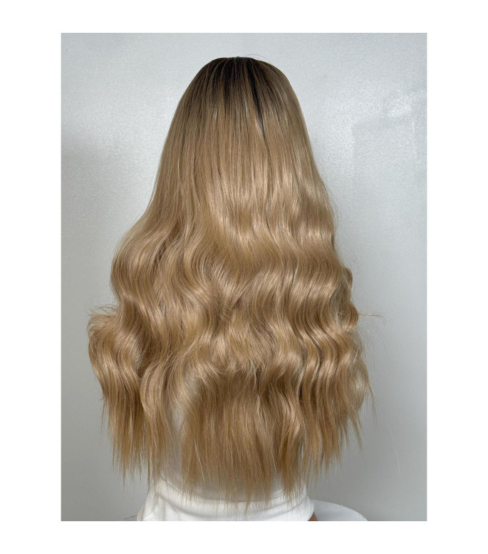 Summer Golden Blonde Human Hair Blend Wig, Rooty Ombre Premium Wig, 13x6 Free Part Wig