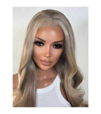 Dimensional Creamy Beige Human Hair Blend Wig, Blonde Hair Wig, 13x4 Free Part Frontal HD