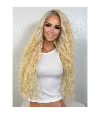 Swedish Blonde Human Hair Blend Lace Frontal Wig, Ombre Roots, HD Invisible Lace Front