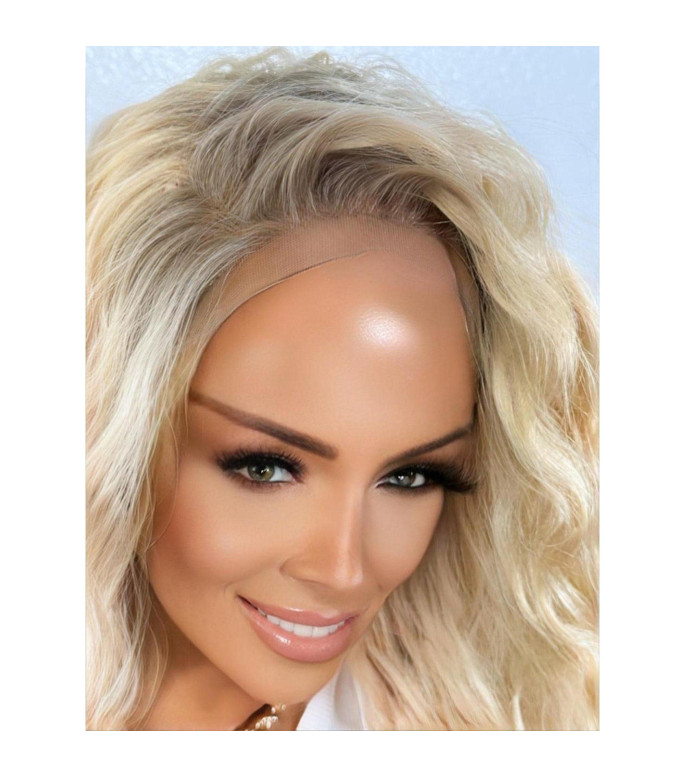 Swedish Blonde Human Hair Blend Lace Frontal Wig, Ombre Roots, HD Invisible Lace Front