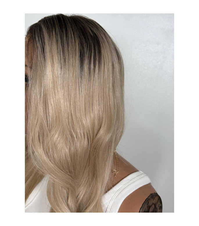 Creamy Vanilla Beige Blonde Human Hair Blend Lace Frontal Wig, Rooted Ombre Wig, 13x6