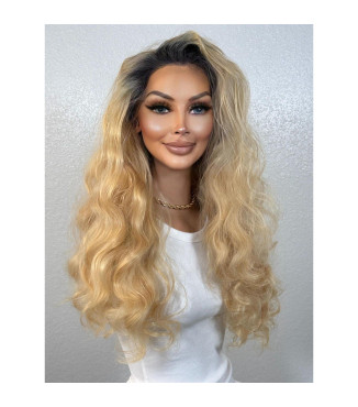 90s Baywatch Human Hair Blend Wig, Pam Anderson-Style Natural Blonde Hair Wig, Wavy Ombre