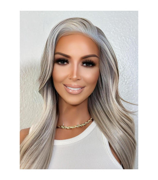 Platinum Ash Blonde Brown Balayage Mix Human Hair Blend Lace Front Wig