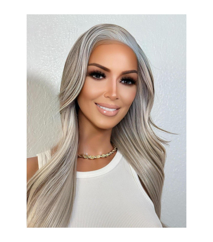 Platinum Ash Blonde Brown Balayage Mix Human Hair Blend Lace Front Wig