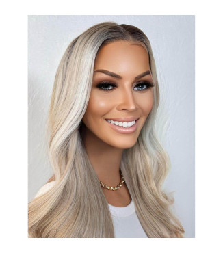 Lightest Blonde Human Hair Blend Cool Undertones Natural Shadow Root Lace Frontal Wig