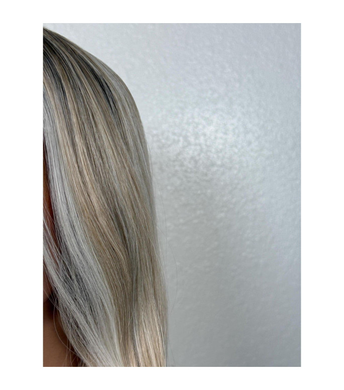 Lightest Blonde Human Hair Blend Cool Undertones Natural Shadow Root Lace Frontal Wig