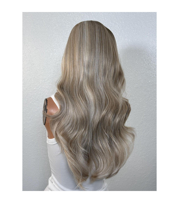 Lightest Blonde Human Hair Blend Cool Undertones Natural Shadow Root Lace Frontal Wig