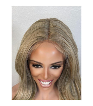 Ash Blonde Light Platinum Human Hair Blend Wig, Balayage Mix Wig, Low Maintenance Lob