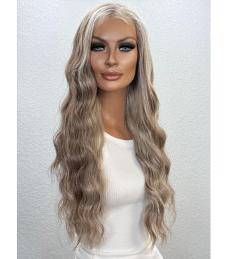 Iced Winter Blonde Ash Brown Chunky Mixed Human Hair Blend Lace Frontal Wig, HD Invisible