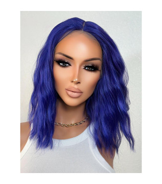 Electric Royal Purple Wig, PeekABoo Mix Short Wavy Lace Front Wig, Costume Glitchy Bold