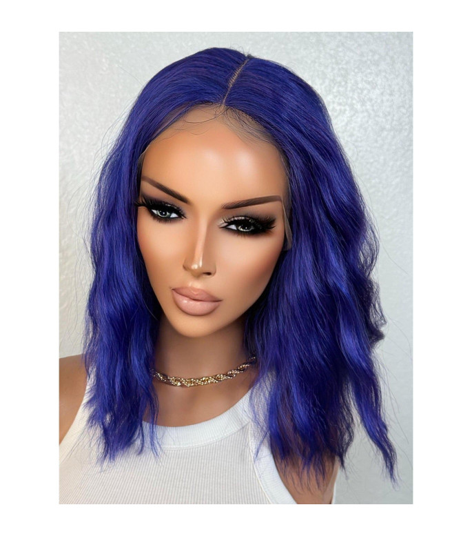 Electric Royal Purple Wig, PeekABoo Mix Short Wavy Lace Front Wig, Costume Glitchy Bold