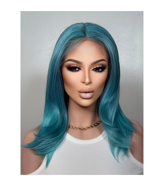 Ocean Teal Blue Softly Flipped Straight Hair Wig