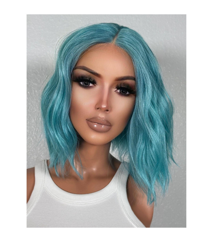Turquoise Ocean Wave Blue Short Wavy Bob Wig