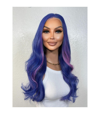 Royal Purple Blue Wig, Lavender PeekABoo Balayage Wig, Face Framing Layers Lace Front