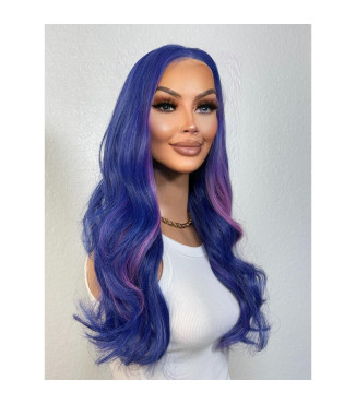Royal Purple Blue Wig, Lavender PeekABoo Balayage Wig, Face Framing Layers Lace Front