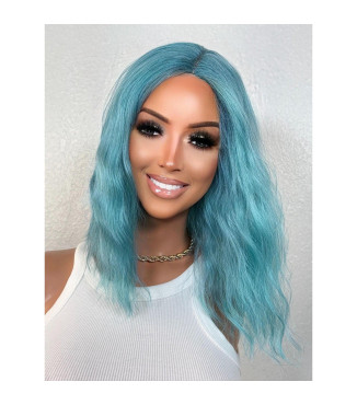 Ocean Blue Wig, Short Wavy 12 Wig, Mermaid Sea Urchin Style, Blue Sea Goddess Middle Part
