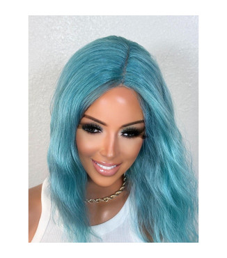 Ocean Blue Wig, Short Wavy 12 Wig, Mermaid Sea Urchin Style, Blue Sea Goddess Middle Part