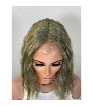 Candy Apple Green Short Wavy Bob Lace Front Wig, Fun Wig for Party, Cosplay, Anime