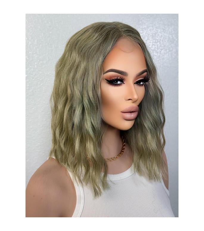 Candy Apple Green Short Wavy Bob Lace Front Wig, Fun Wig for Party, Cosplay, Anime