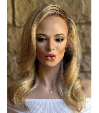 Brunette Brown Lace Frontal Human Hair Blend Wig, Warm Balayage Highlights HD Invisible