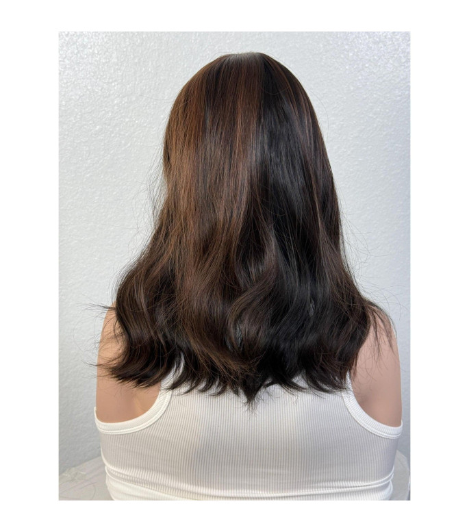 Natural Brunette Brown Human Hair Blend Wig, Soft Loose Wavy Wig, Hair Loss Alopecia Wig