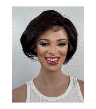Brown Human Hair Blend Wig, Short Stacked Bob Lace Front Wig