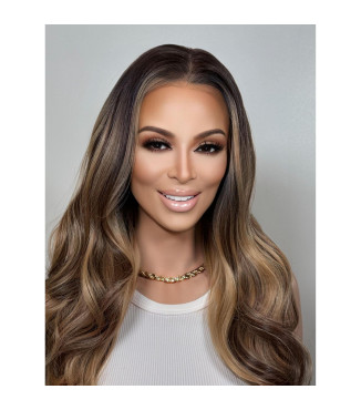 Brown Blonde Human Hair Blend Balayage Wig, Multi-Part HD Invisible Lace Top Frontal Wig