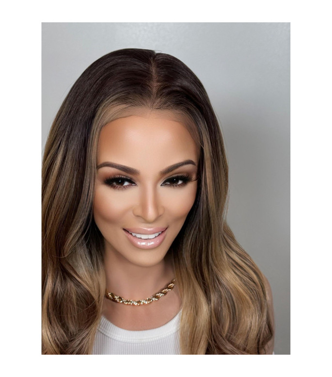 Brown Blonde Human Hair Blend Balayage Wig, Multi-Part HD Invisible Lace Top Frontal Wig