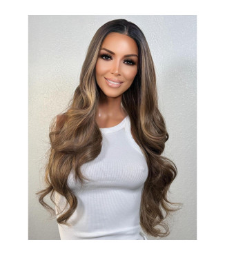 Brown Blonde Balayage Human Hair Blend Lace Front Wig, Multi-Part HD Invisible Lace Top