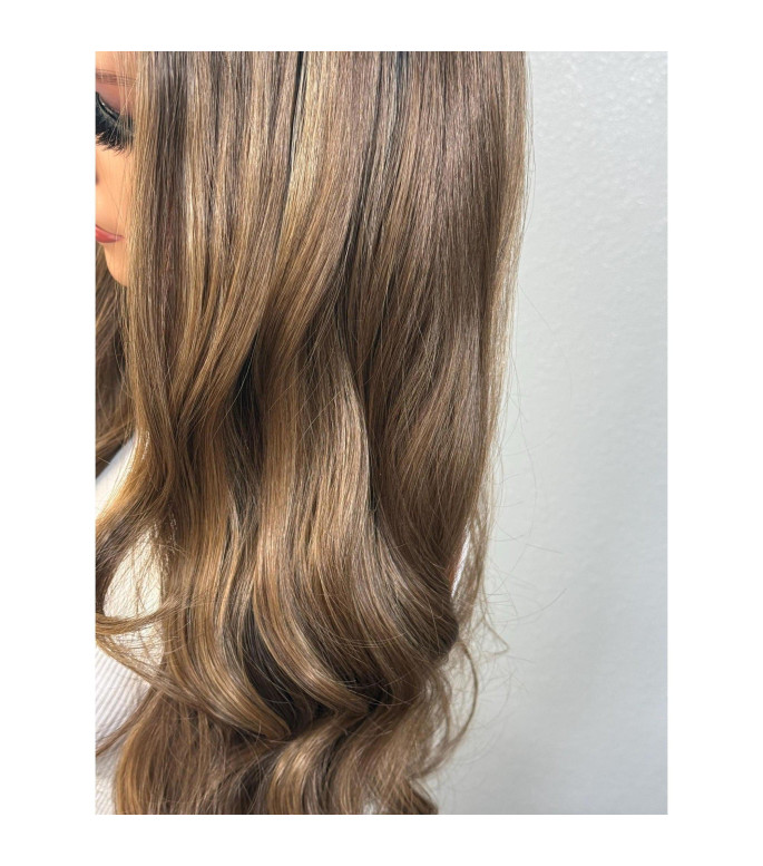 Brown Blonde Balayage Human Hair Blend Lace Front Wig, Multi-Part HD Invisible Lace Top