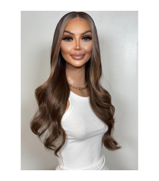 Chocolate Brown Golden Hazelnut HD Invisible Human Hair Blend Lace Top Lace Front Wig