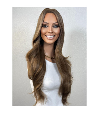 Ash Brown Human Hair Blend Wig, Warm Undertones Layered Soft Waves Wig, Full Stretch Wig