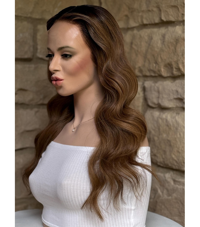 Brown 100% Human Hair Wig | Brunette Mix, Honey Blonde Balayage | 18 Lace Top 150 Density