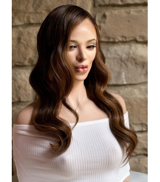 Wig 100% Human Hair | Medium Brown, Copper Balayage | 18 Lace Top 130 Density | Brunette